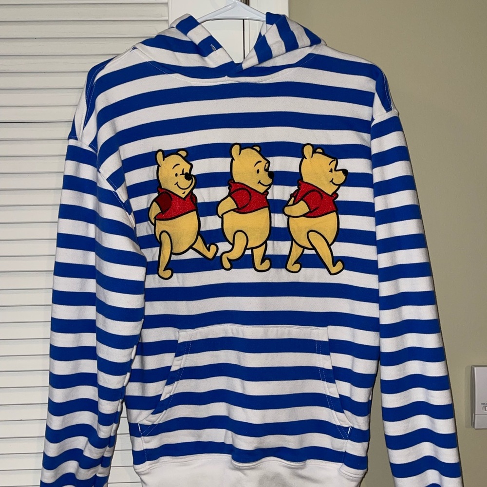 Blue and White Striped Sweater with Winnie the Pooh
